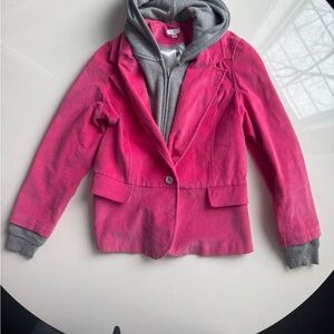 Crystal detail hot pink jacket with attached grey hoodie by Aqua.